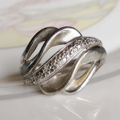 Ancienne bague argent massif 925 zircons Taille 54 Antique Sterling Silver Ring - Photo 1/4