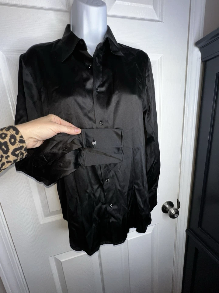 Lauren Ralph Black Label Women’s 8 Silk Blouse Black Button-Up Long Sleeve M - Image 4 of 4