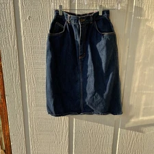 Vintage Gitano Blue Denim Skirt SIZE 8-9Dark Wash Orange Threads Knee Y2K Preppy