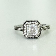 925 Sterling Silver Clear CZ Halo Cut Square Ladies Engagement Ring Size 6.75