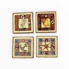 Seashells, Beach Themed Decor 4 Wall Plaques Ceramic