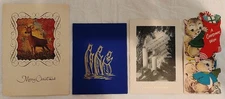 Lot of 4 Vintage Assorted Christmas Greetings Cards & Postcard 1960s Family READ