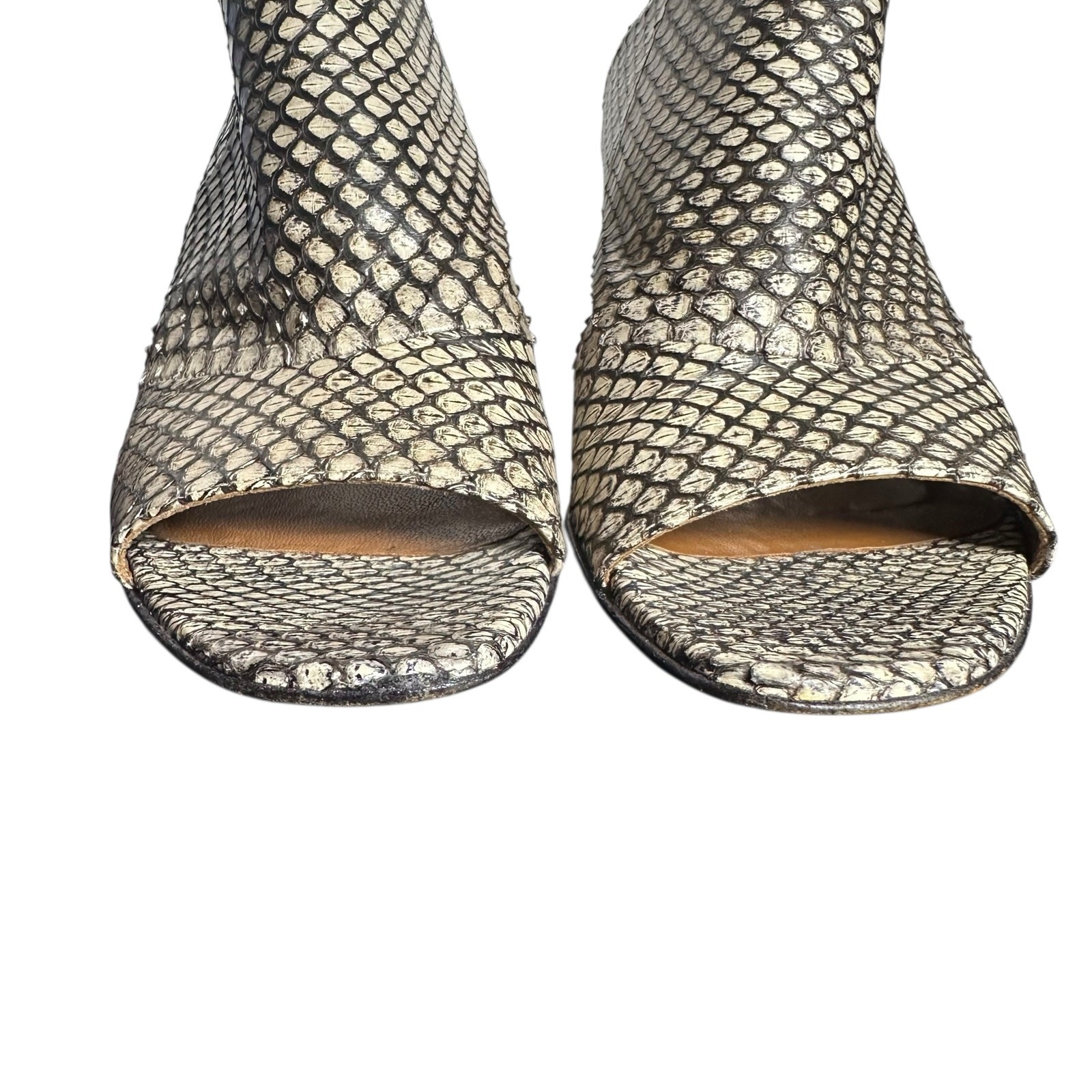 Aquatalia Python Embossed Leather Peep Toe Block … - image 2