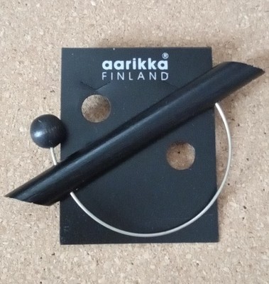 Vintage AARIKKA Finland 1994 Collection Black Wooden Brooch Pin UFO Rare NEW 