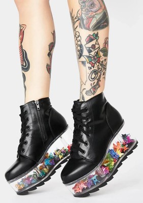 YRU Qloud G.I. Black Boots with Clear Fillable Platforms sz 8