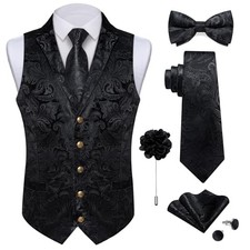 Silk Paisley Vest for Men Wedding Waistcoat and Necktie Small Paisley Black