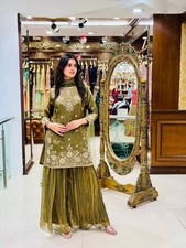 Stunning Look Fendy Olive Green Top Palazzo With Dupatta For Wedding Wear