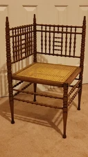 Antique American Bobbin-Turned Corner Chair with Cane Seat (c. 1880s–1890s)