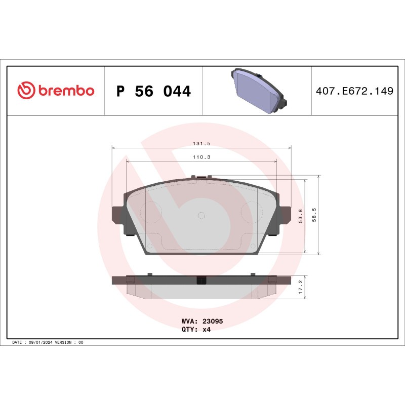 BREMBO P 56 044 Brake Pads Set Front for Nissan Primera Almera