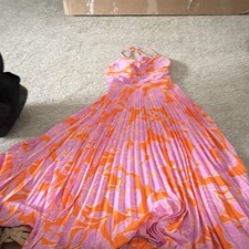 ASTR Purple/Orange Floral Maxi Dress V-Neck Open Back Bow Tie, Women’s Xs
