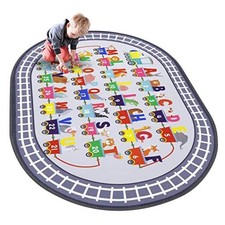 Small Playroom Rug, Kids Playmat ABC Alphabet, Numbers, Train and Road Themed