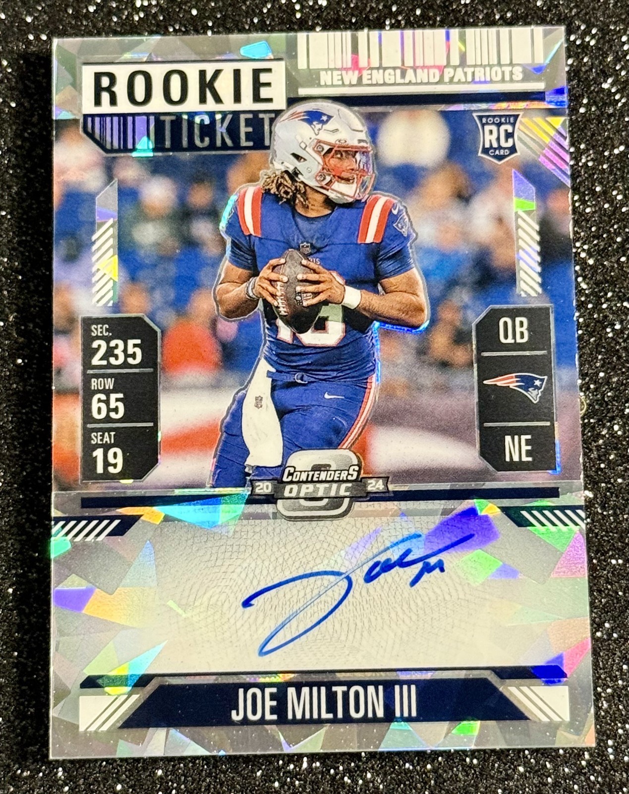 2024 Contenders Optic Joe Milton III Rookie Ticket RPS Auto RC Cracked Ice 18/22