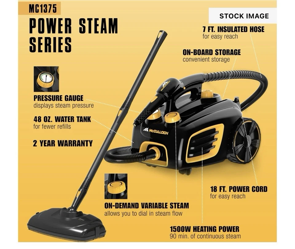Limpiador de vapor McCulloch Canister Mc1375 90 minutos de duración, 20 accesorios Foto 3 de 4