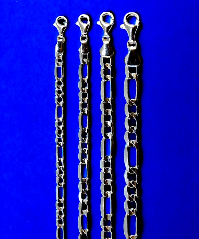 10K White Gold SOLID Figaro Bracelet Chain Italian Real Gold 2mm-6mm 7"-9"