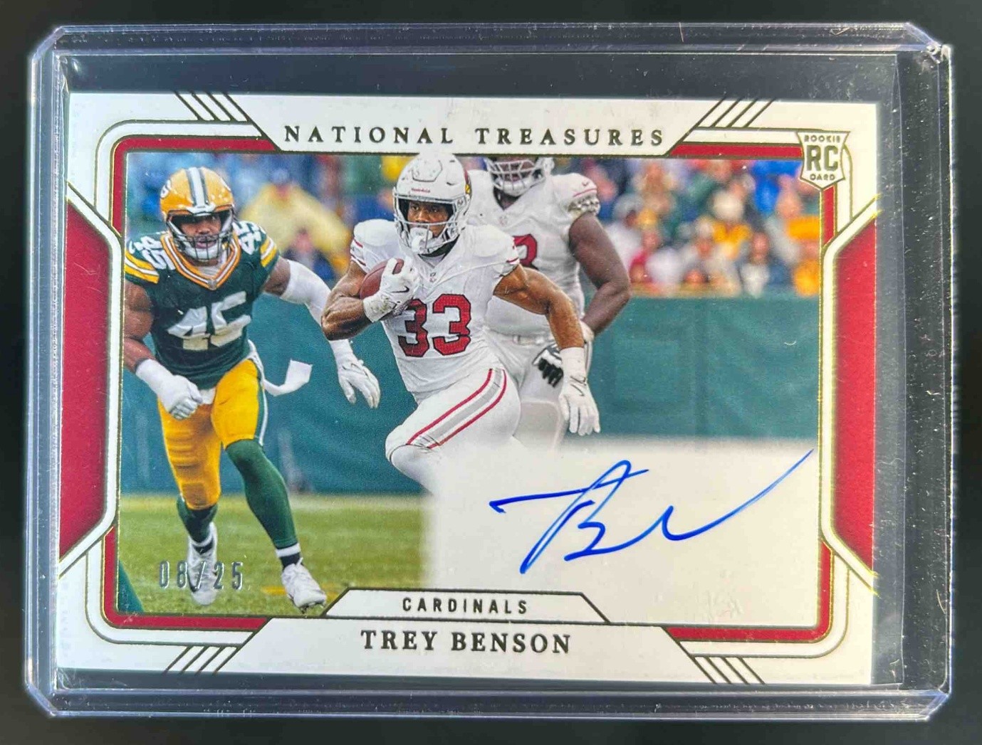 2024 National Treasures Trey Benson Rookie Field Pass RC Gold Auto #8/25