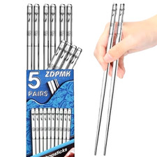 Stainless Steel Chopsticks - 5 Pairs Reusable Metal Chopsticks Dishwasher Saf..