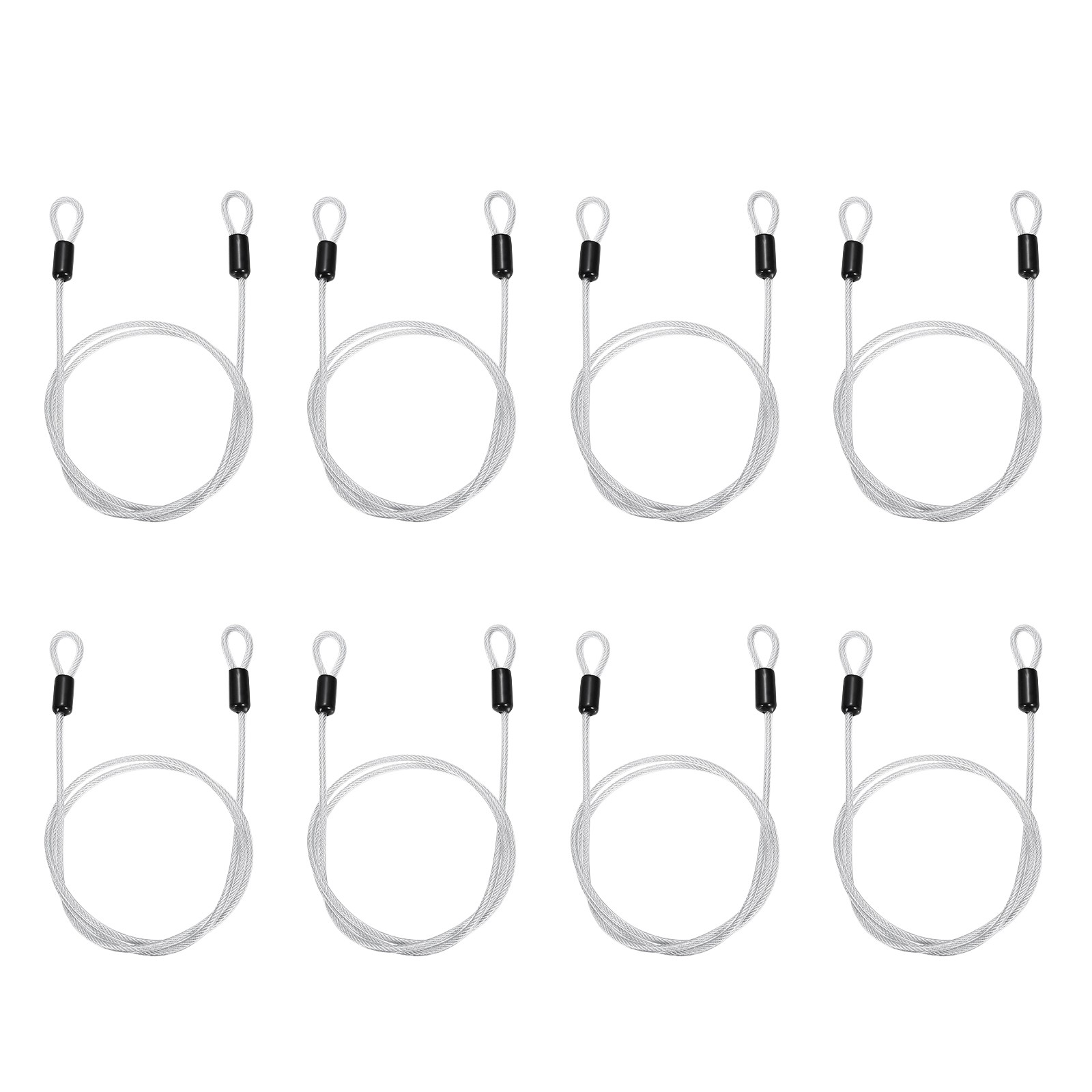 8pcs 5/32" Dia 3.3ft Security Cable Lock Vinyl Coated Steel with Loops Clear