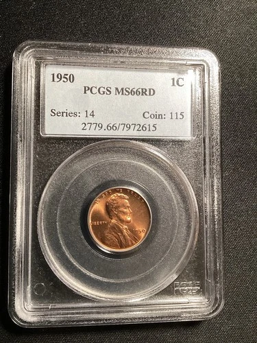 Beautiful High Grade 1950 Lincoln Cent.  PCGS GRADED MS66 RED