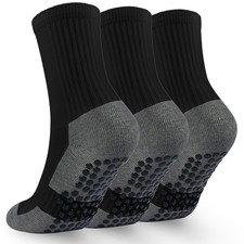 Kids Grip Soccer Socks Boys Basketball Crew Large, 3 Pairs, Black
