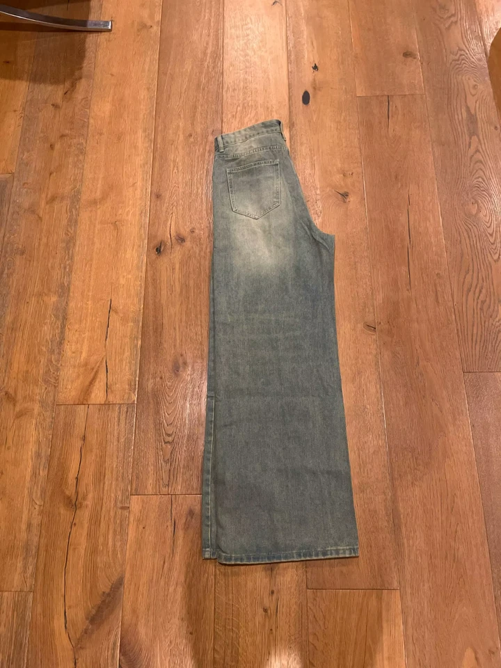 Calça jeans vintage lavada masculina solta perna larga streetwear Y2K jeans casual - Imagem 3 de 3