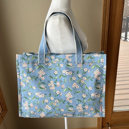 Cath Kidston Large Sidekick Tote Bag Blue “Forget Me Not” Floral Pattern Canvas