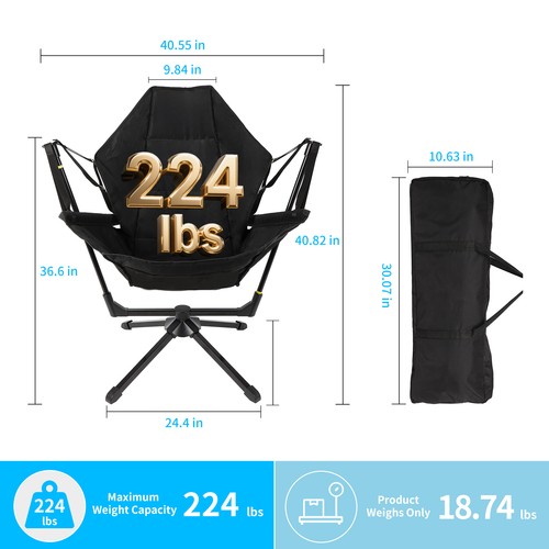 Hammock Camping Chair, 360° Swivel Chair with Adjustable Backrest, Foldable - Picture 2 of 5