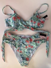 Victoria Secret Swim Bikini Medium Top  Bottom Green Floral Wrap