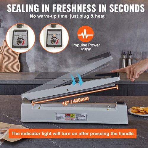 16" Aluminum Hand Impulse Heat Sealer Machine Poly Plastic Bags Sealing - Picture 3 of 12