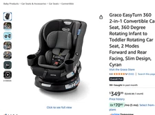 Graco EasyTurn 360 2-in-1 Convertible Car Seat, 360 Degree Rotating Cyran