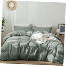 Bedding Duvet Cover Set 100 Full 80"x90" Heathered Green No Comforter