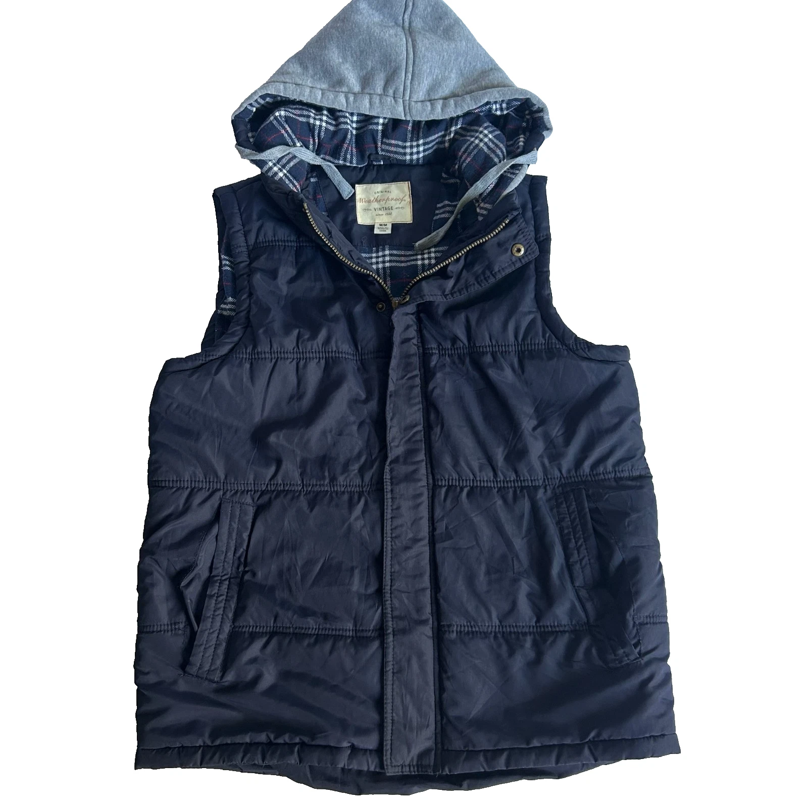 Weatherproof Vintage 48 Plaid Flannel Lined Hooded Elevated Vest Size M