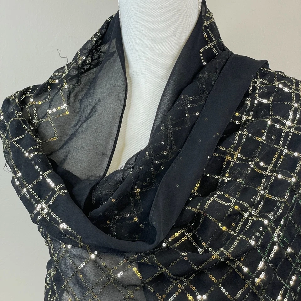 Vintage Anne Klein Sequin Wrap Shawl Holiday Party Special Occasion 19 x 71 - Image 4 of 4