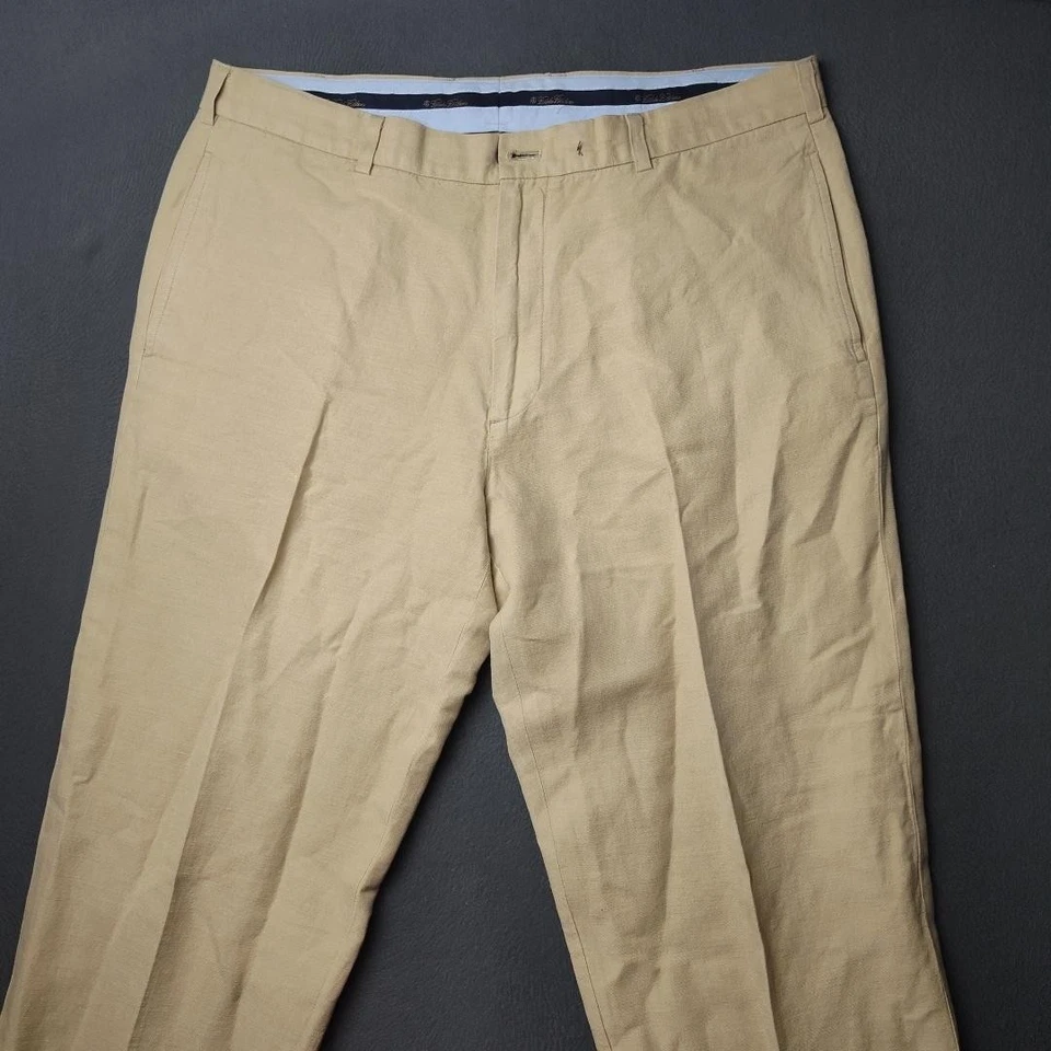 Pantalones chinos Brooks Brothers Hudson para hombre 38x32 frente plano mezcla de lino informales Foto 2 de 4
