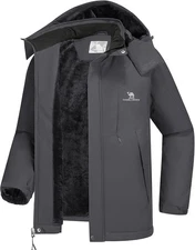 CAMEL CROWN Men's Winter Coat Waterproof Ski Jacket Fleece X-Large, Dark Grey 