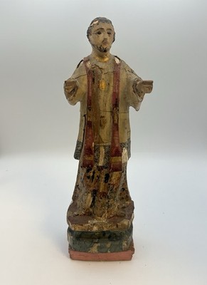 Antique Spanish Colonial Santos Wood Carved Saint Anthony Of Padua