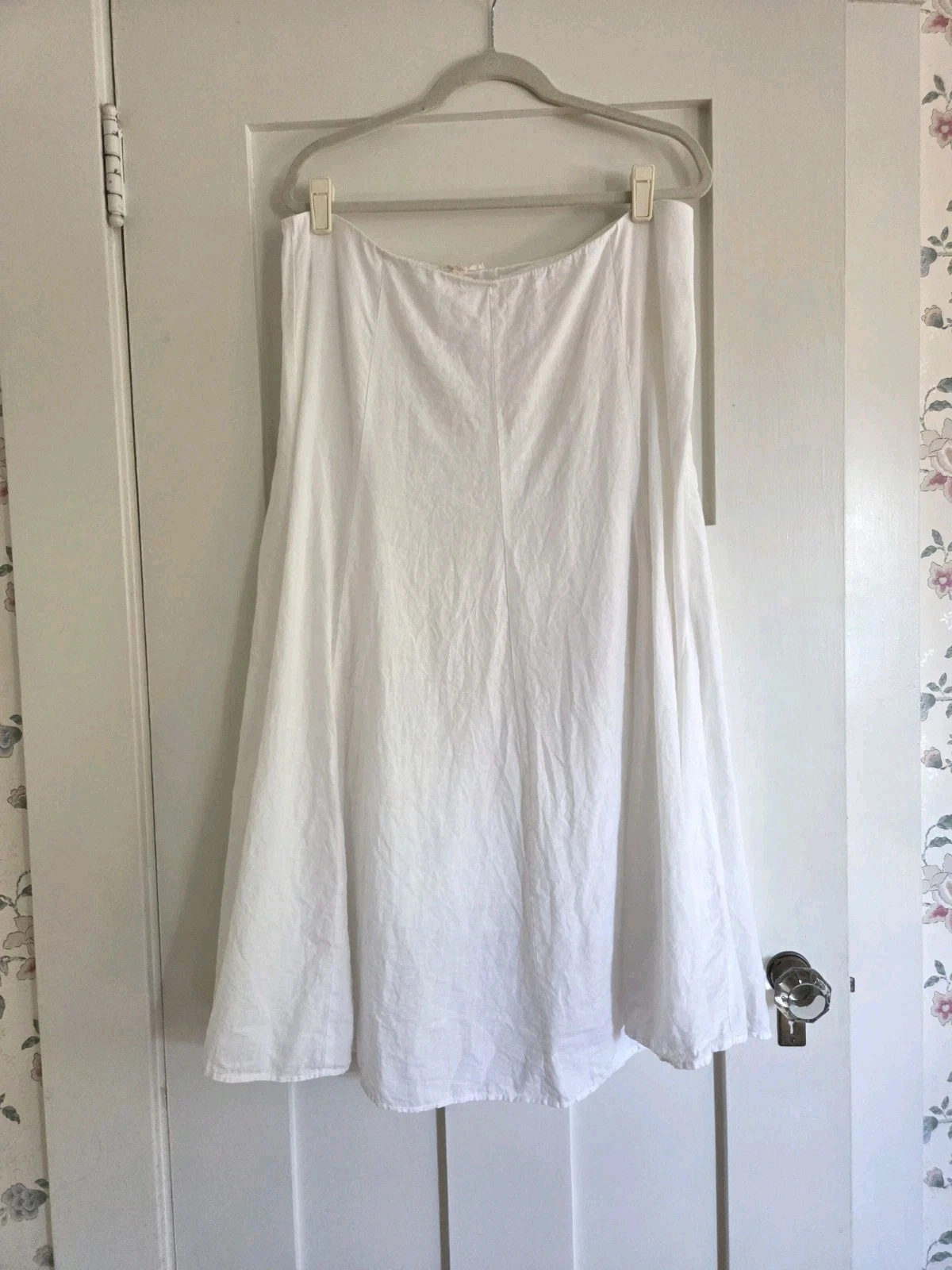 Eileen Fisher White Irish Linen A-Line Midi Skirt Minimalist Summer LG
Opens in a new window or tab