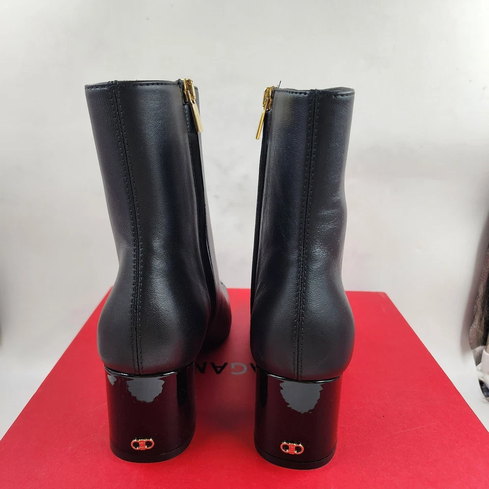 Botines de cuero Ferragamo Sambi tacón bloque para mujer 6 negros cierre de cremallera lateral Foto 4 de 4