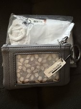Vera Bradley Women's Floral Gray Zip ID Case Wallet Pouch w/ Key Ring