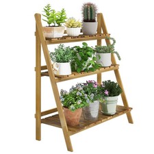 Image of Outsunny Wooden Flower Pot Rack Holder Fold Storage Shelf Stand Vegetable
