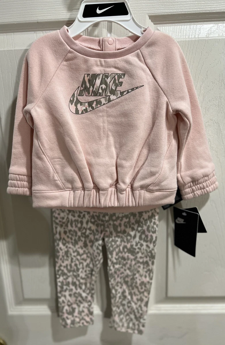 NWT Nike Baby Girl 2Pc Outfit Pink Sweatshirt & Leopard Leggings 9