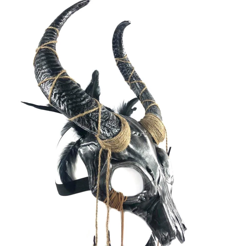 Indian Ram Skull Unisex Masquerade Mask in Chrome Silver - Image 4 of 4