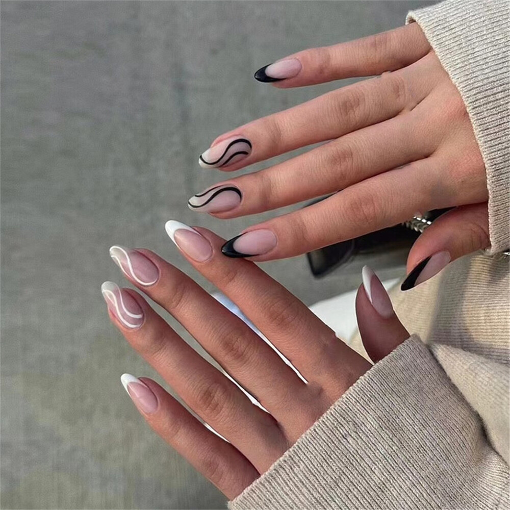 trendy almond nail designs white