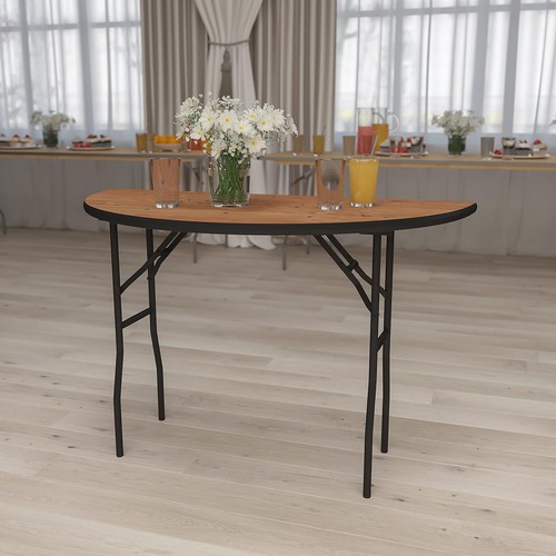 48" Half-Round All-Occasion Wood Folding Event Table Foldable Portable Natural - Picture 11 of 12