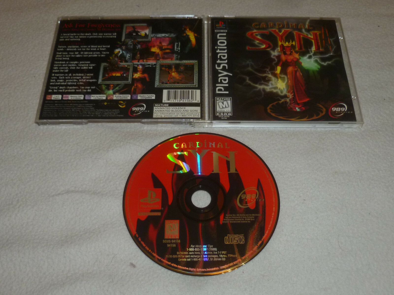 PLAYSTATION PS1 VIDEO GAME CARDINAL SYN W CASE & MANUAL COMPLETE 