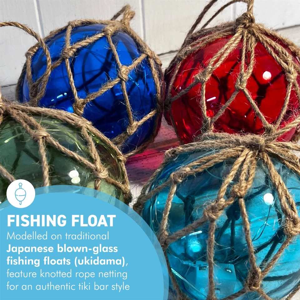 Set of 4 Glass Fishing Buoy Tiki Bar LED Lights - Image 2 of 4