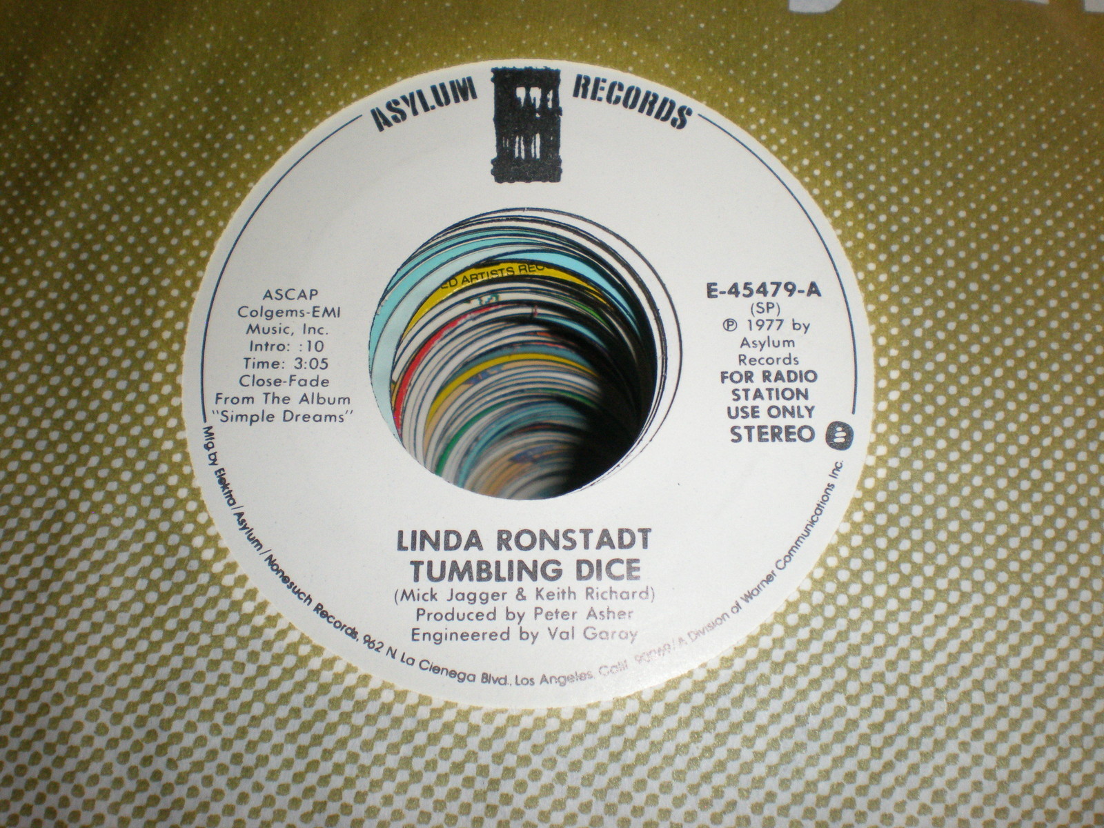 Linda Ronstadt 45 Tumbling Dice PROMO ASYLUM eBay