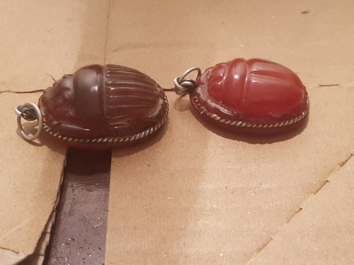 Raro Antiguo Egipcio 2 Rubí Piedras Preciosas Escarabajo + Percha Plata 2480BC - Imagen 21 de 24