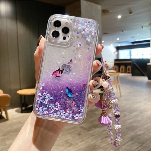 Funda para iPhone y Samsung Hot Quicksand líquida a prueba de golpes fundas para mujer + pulsera - Imagen 8 de 22