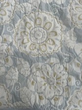 Pottery Barn Kids 100 Cotton Blue Gray White Floral Quilted Euro Sham Tie Back