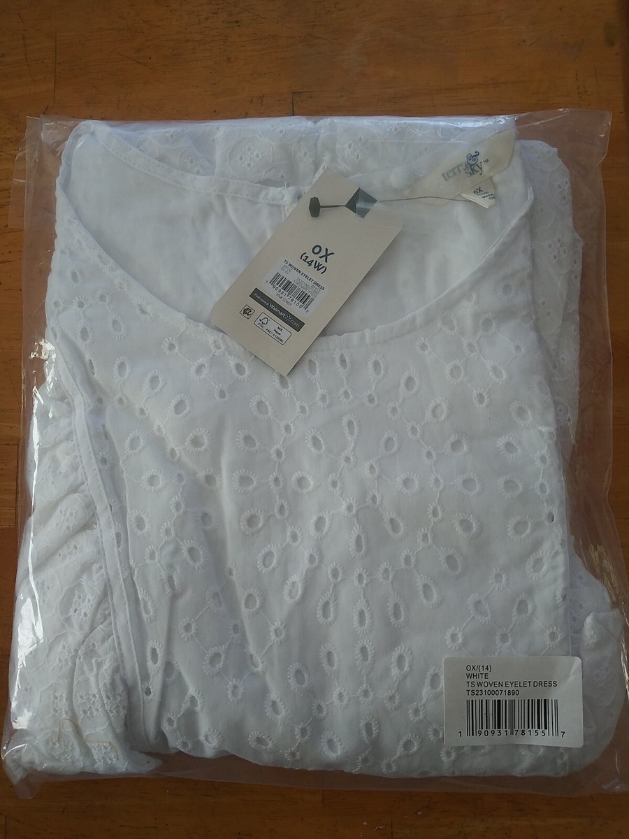 Ladies Terra Sky Woven Eyelet Dress Plus Size OX (14) White